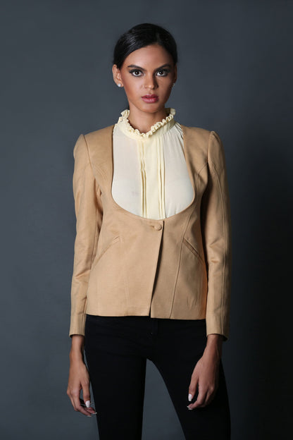 Beige U-Neck Coat