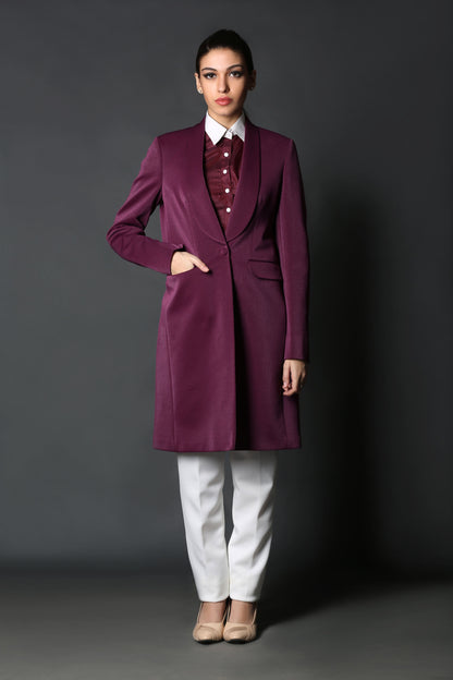 Wine Shawl Collar Trench Coat