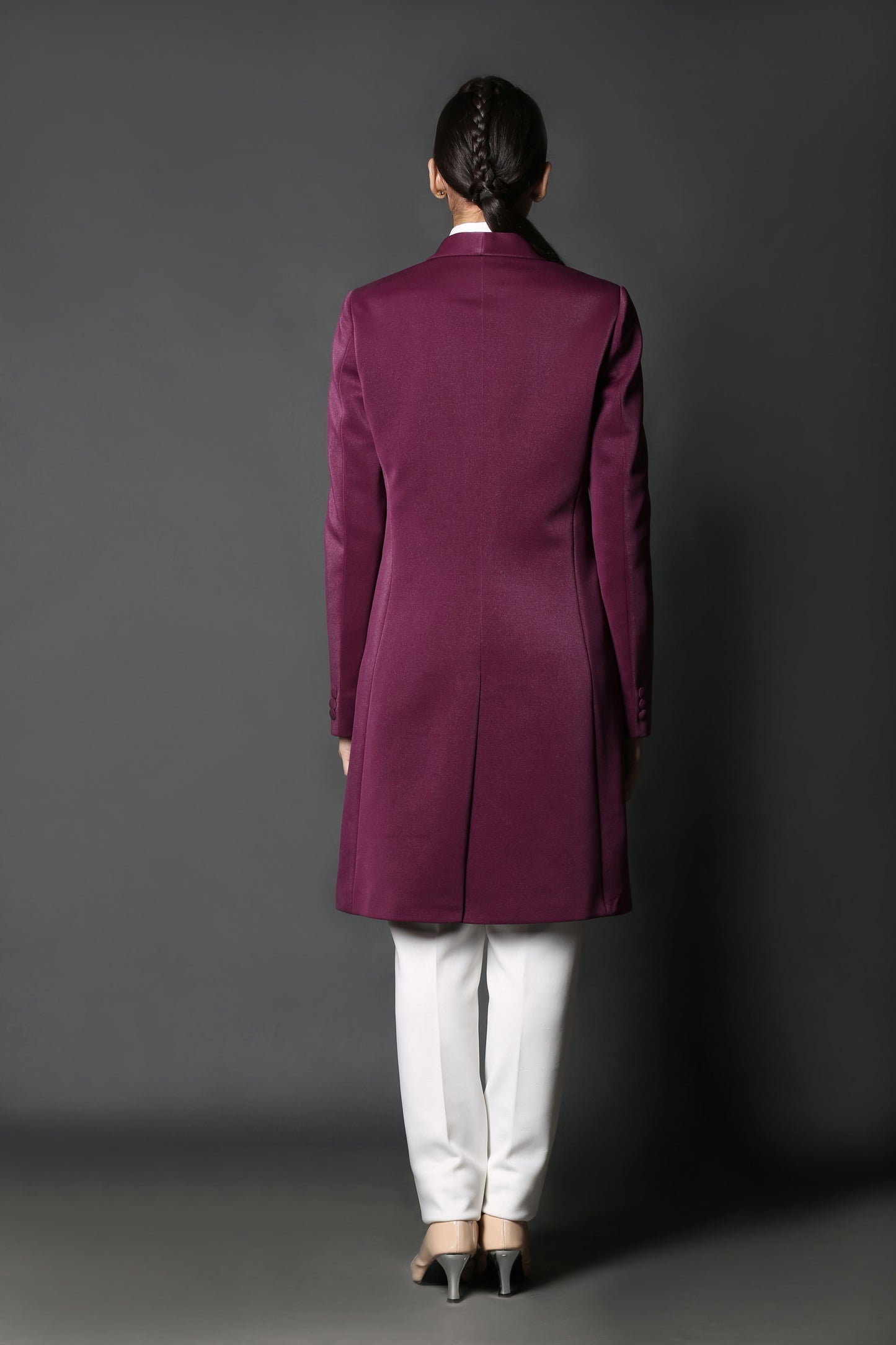 Wine Shawl Collar Trench Coat