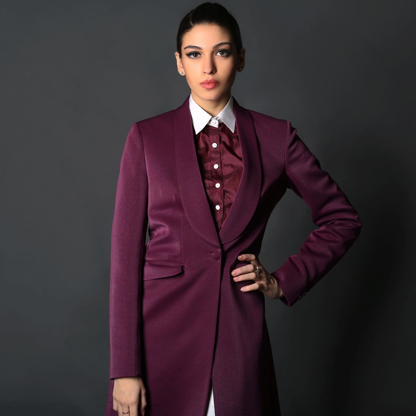 Wine Shawl Collar Trench Coat