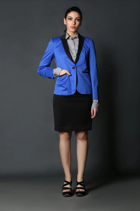 Blue Tuxedo Coat & Black Formal Skirt Suit