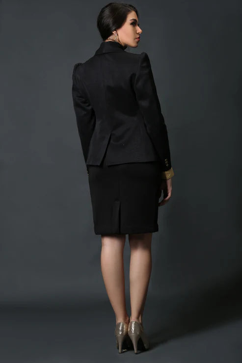 Black Shawl Collar Coat & Black Formal Skirt Suit