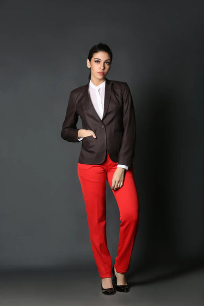 Brown Single Breasted & Red Formal  Suit