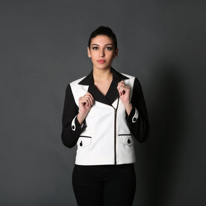 Black and White Double Breasted Blazer