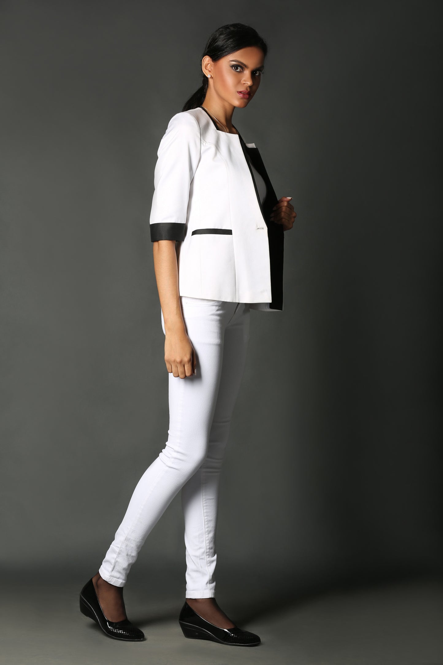 Black And White Square Neck Coat