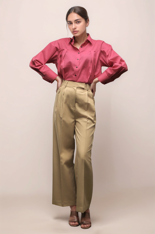 Beige Pleated Trouser