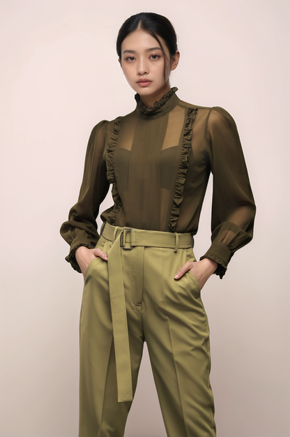 Olive Green Georgette Shirt