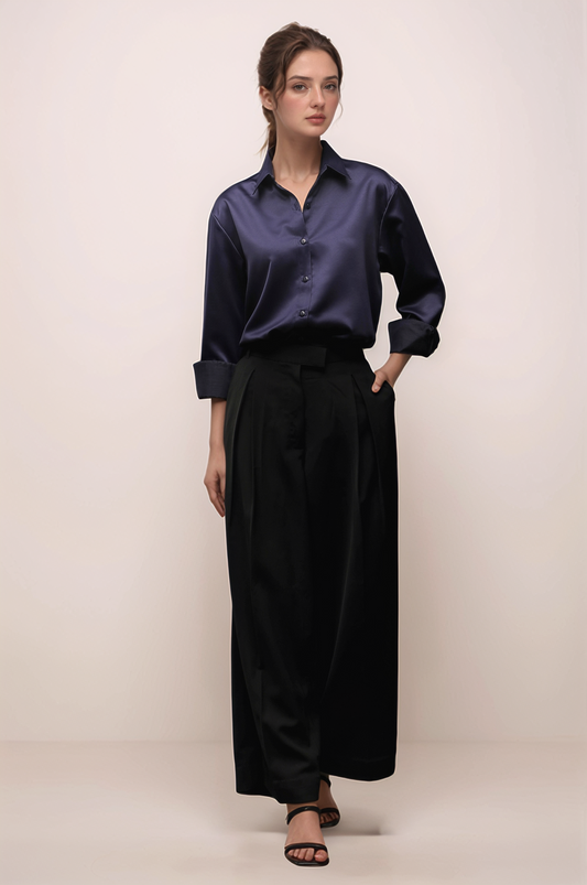 Navy Blue Satin Shirt