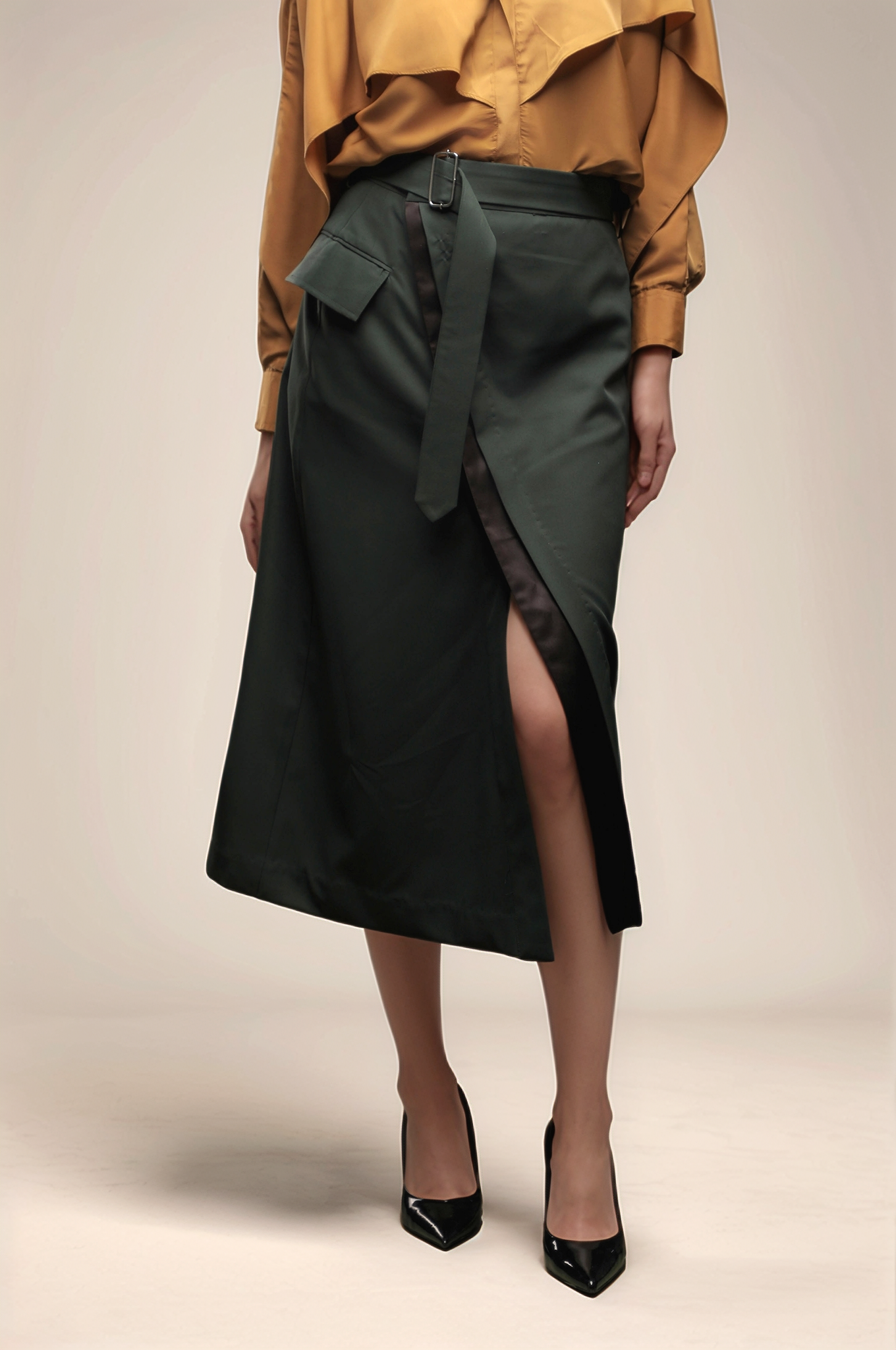 Green Front Open Skirt