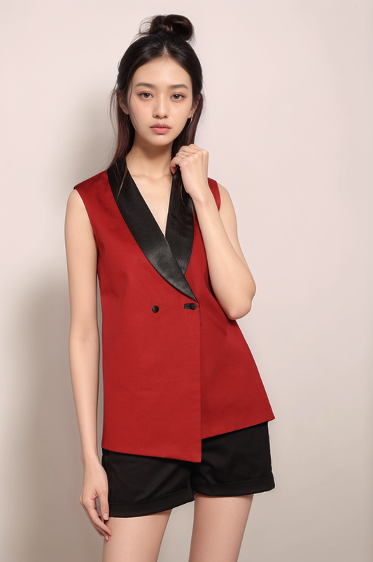 Red & Black Overlapped Waistcoat