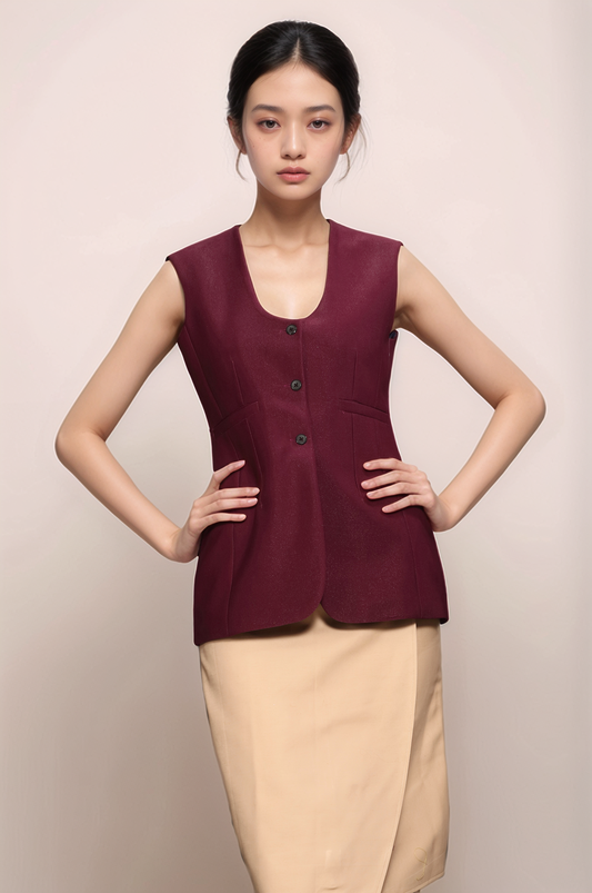 Wine U-Neck Waistcoat