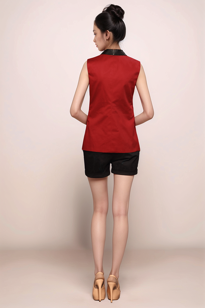 Red & Black Overlapped Waistcoat