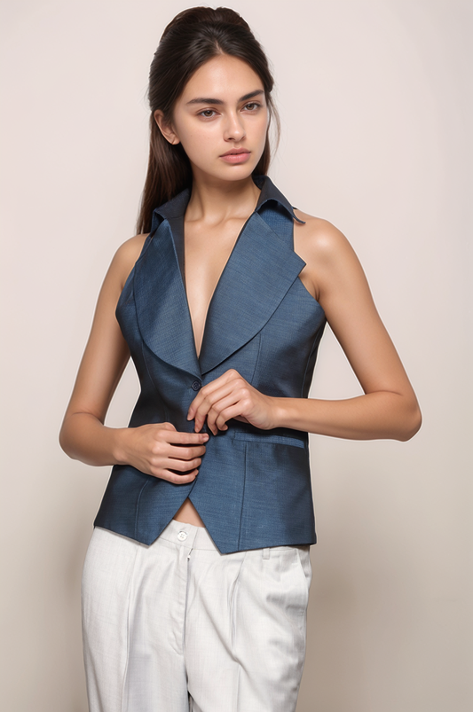 Blue Broad Collar Waistcoat