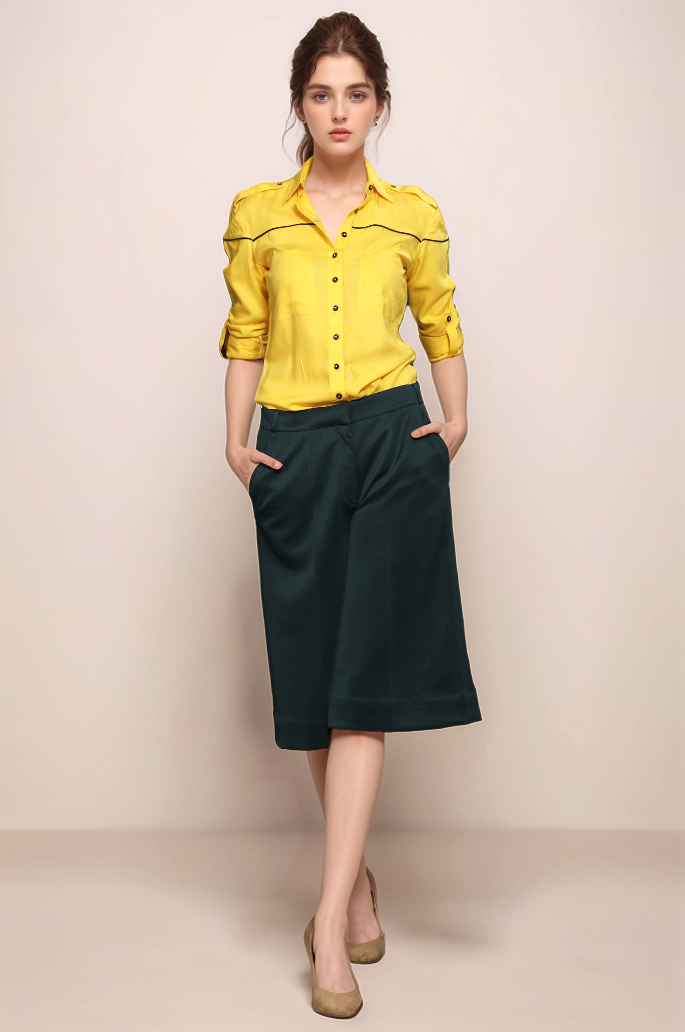 Buy Yellow-Black Piping Women Shirt by Dheeraj Sharma Buy Yellow-Black Piping Women Shirt by Dheeraj Sharma