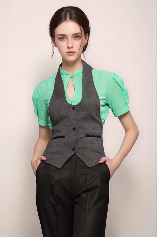 Grey Halter Neck Waistcoat