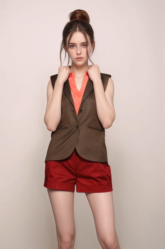 Brown Notch Collar Waistcoat