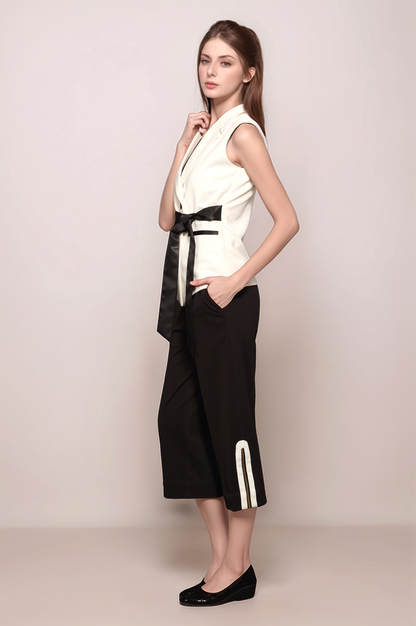 White Satin Belt Waist Coat
