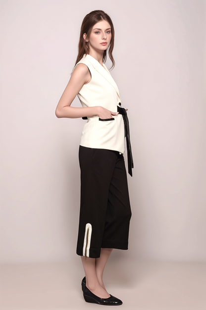 White Satin Belt Waist Coat