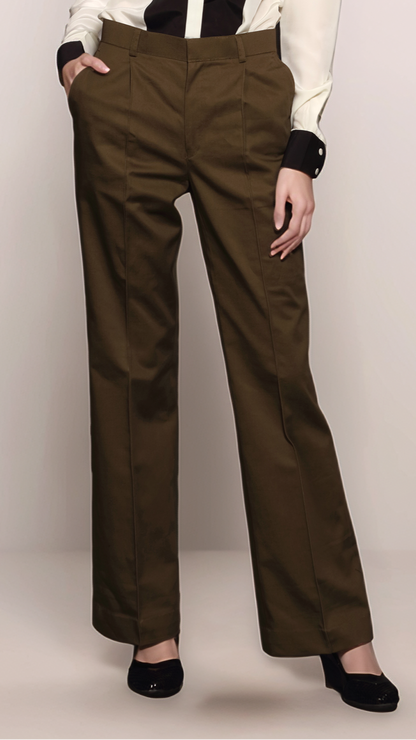 Off-White Panel Shirt & Brown Cotton Parallel Trouser Combo