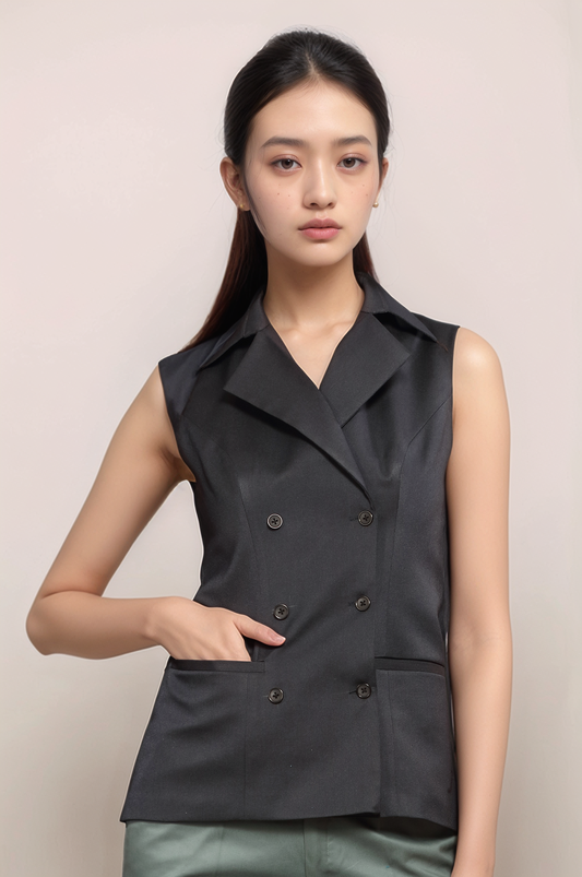 Black Long Collared Waistcoat