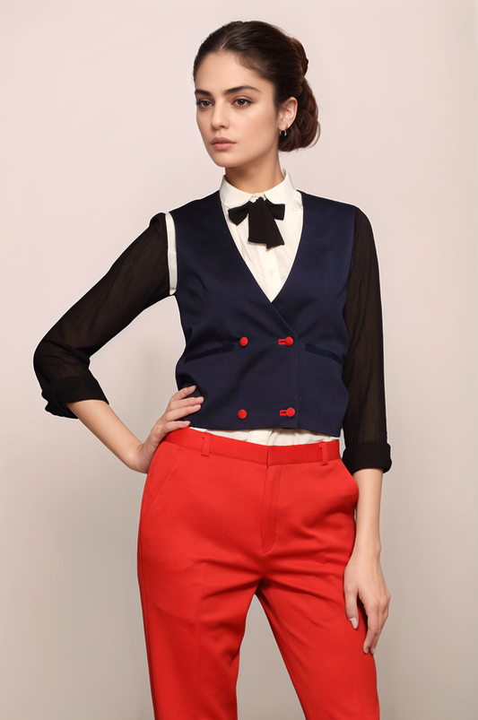 Navy Blue Cropped Waistcoat