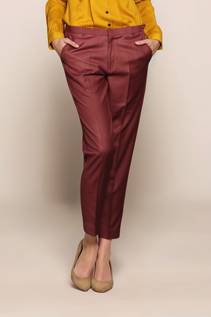 Mustard Panel Shirt & Brick Red Formal Trouser Combo