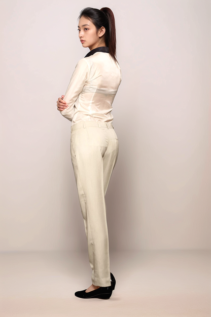 White Crepe Shirt & Ivory Baggy Trouser Combo