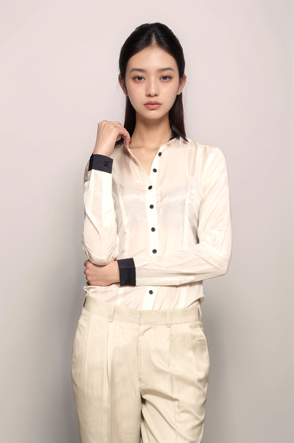 White Crepe Shirt & Ivory Baggy Trouser Combo