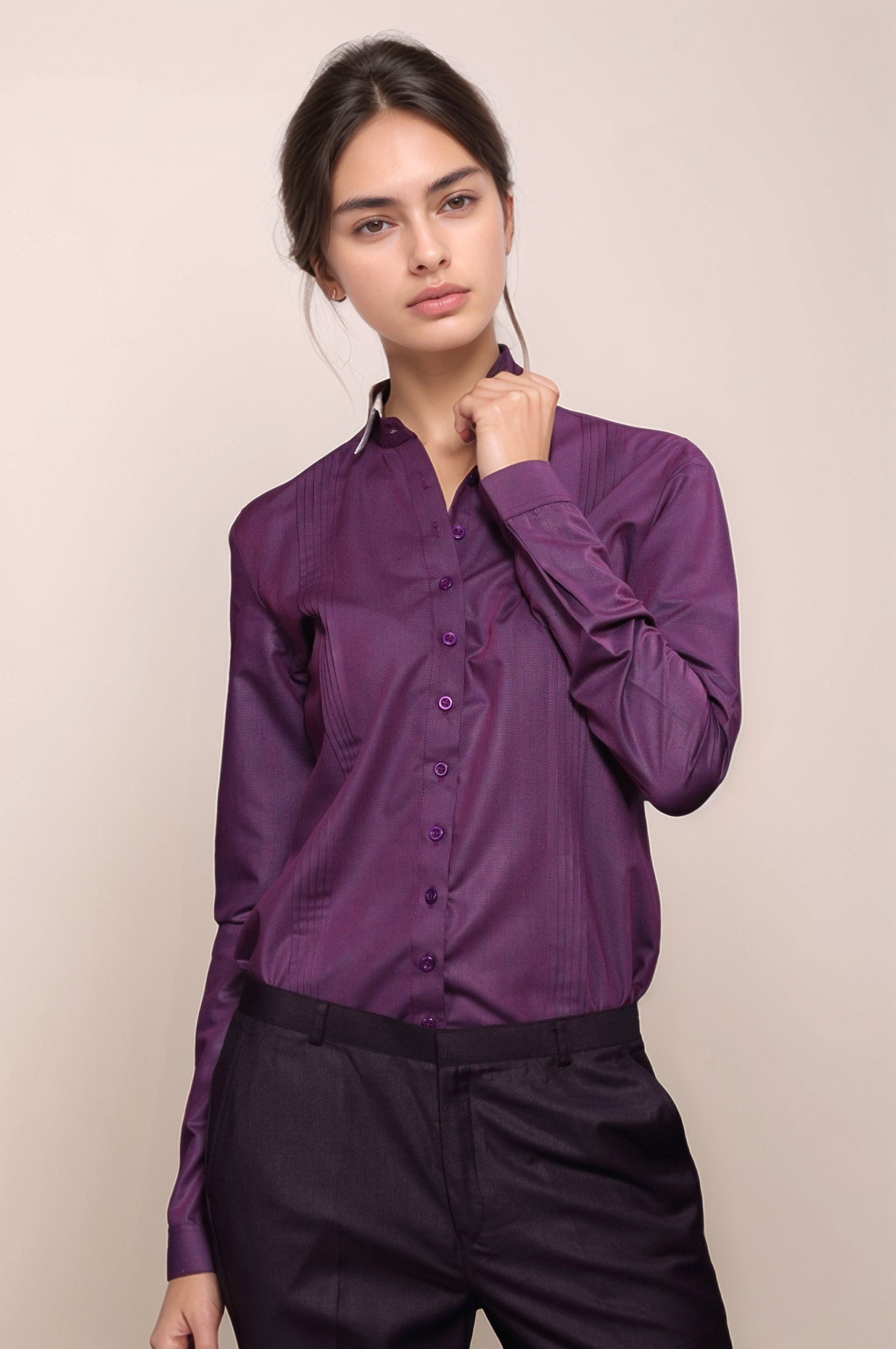 Purple Pleated Shirt & Deep Purple Slim Fit Trouser Combo