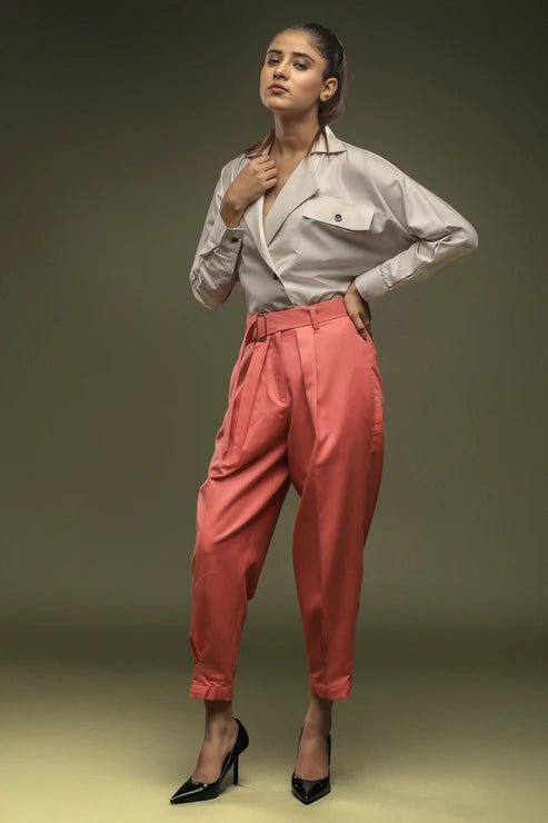 Beige Batwing Sleeve Shirt & Peach Cropped Pant Combo - Dheeraj Sharma