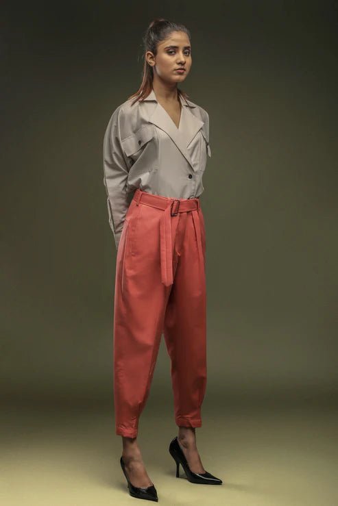 Beige Batwing Sleeve Shirt & Peach Cropped Pant Combo - Dheeraj Sharma