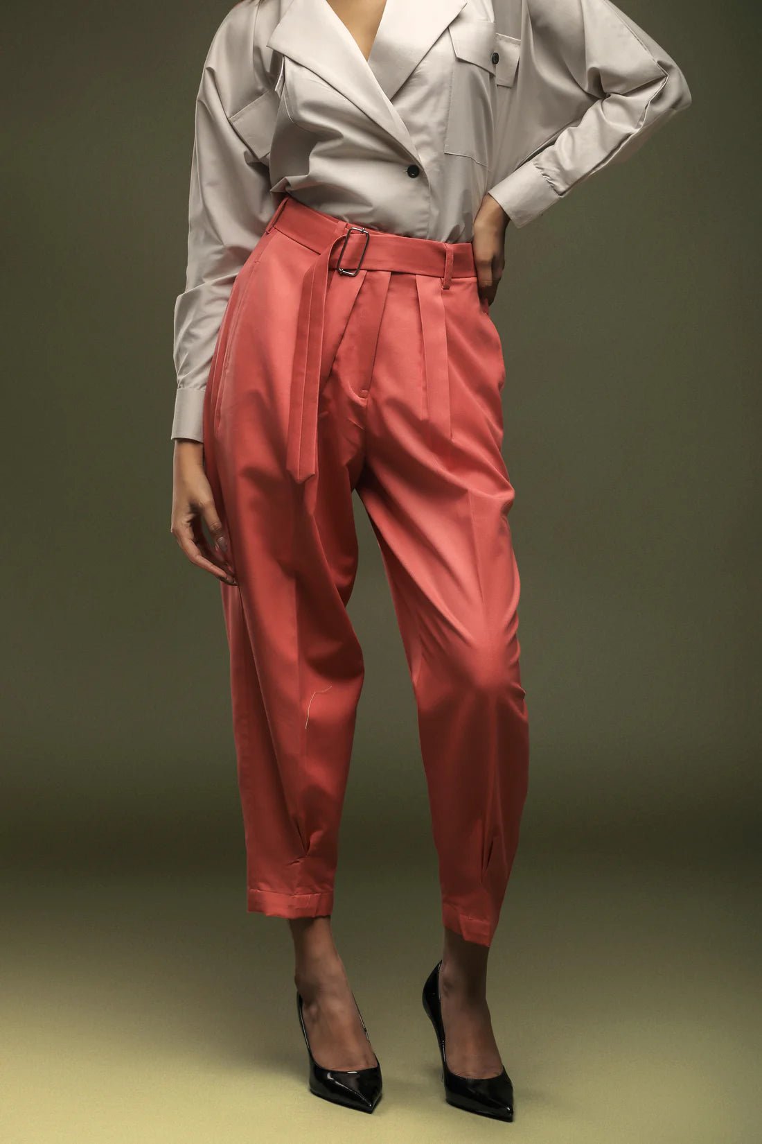 Beige Batwing Sleeve Shirt & Peach Cropped Pant Combo - Dheeraj Sharma