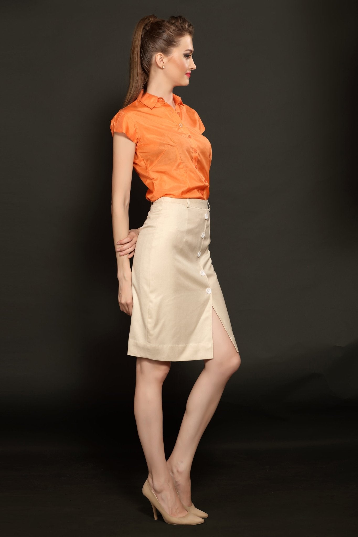 Beige Front Buttoned Skirt - Dheeraj Sharma