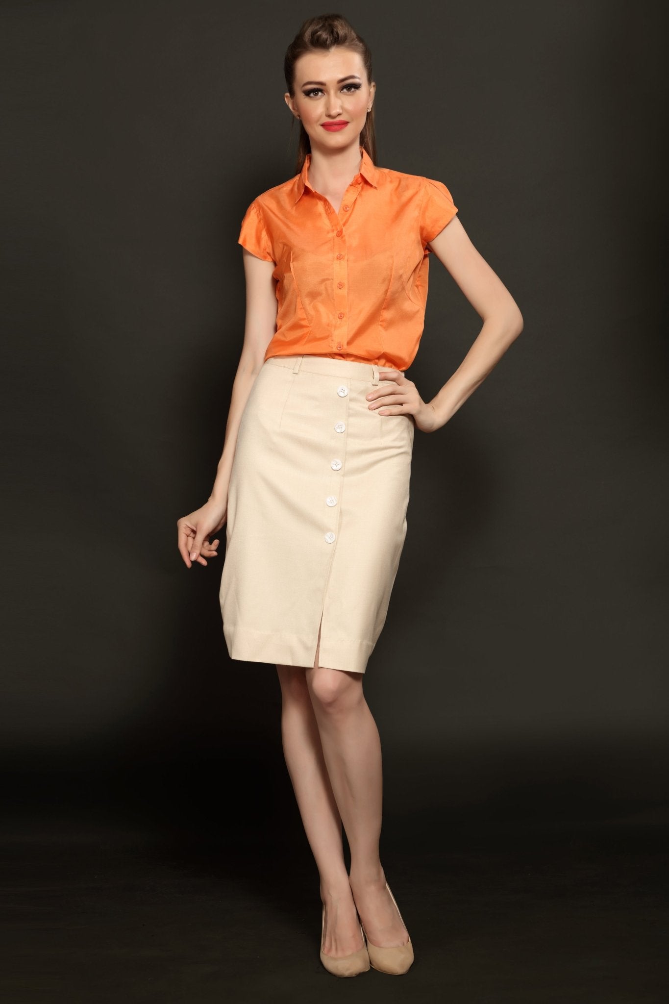 Beige Front Buttoned Skirt - Dheeraj Sharma