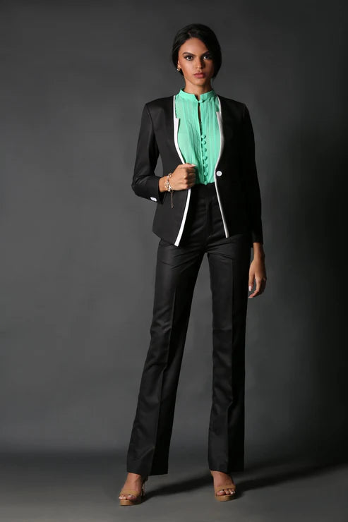 Black And White Classy Blazer & Black Parallel Trouser Suit