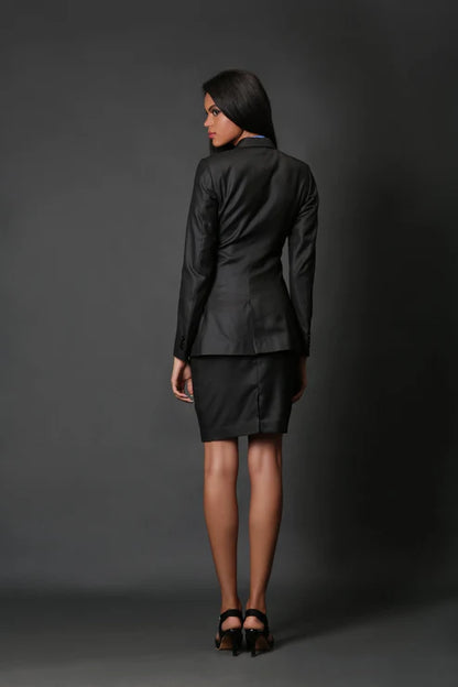 Black Double Breasted Blazer & Black Formal Skirt Suit