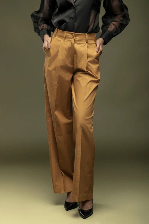 Black Organza Panel Shirt & Khaki loose Pants Combo - Dheeraj Sharma