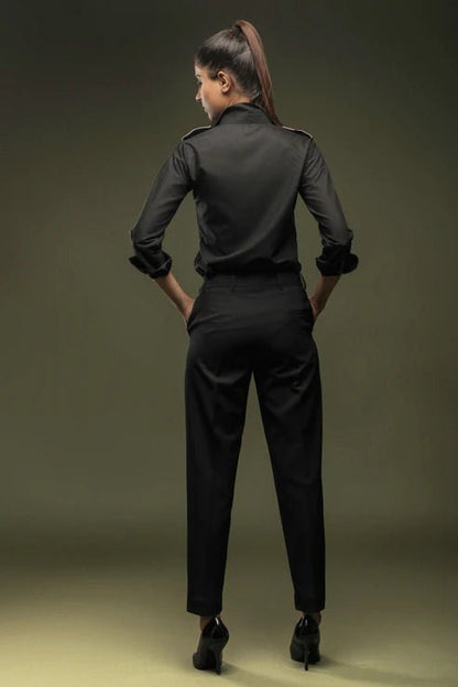 Black Piping Shirt & Black Tuxedo Trouser Combo - Dheeraj Sharma