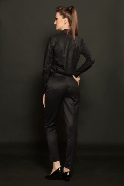 Black Tuxedo Women Shirt & Black Slim Fit Trouser Combo - Dheeraj Sharma