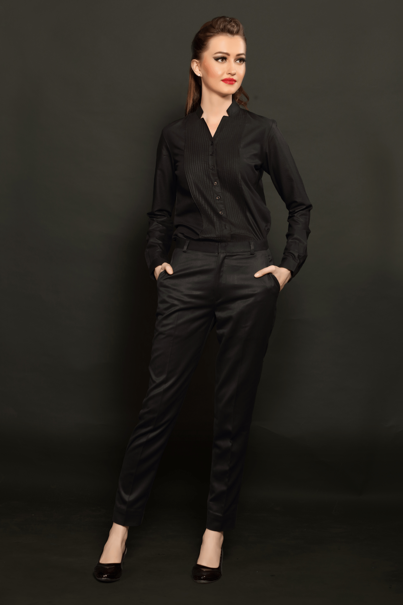 Black Tuxedo Women Shirt & Black Slim Fit Trouser Combo - Dheeraj Sharma