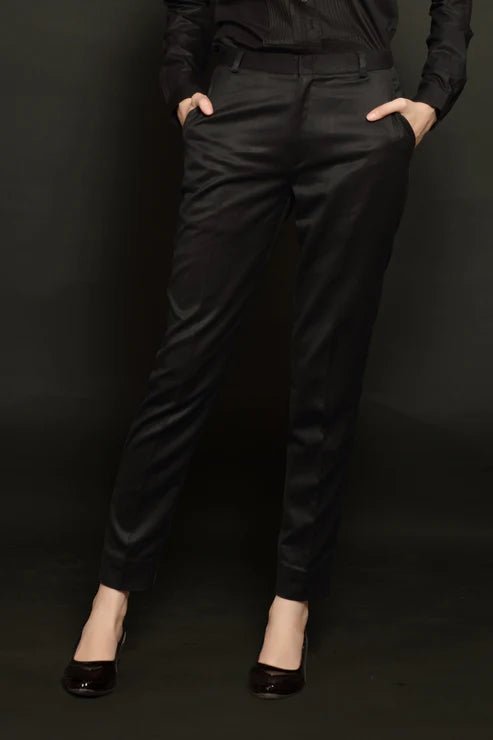 Black Tuxedo Women Shirt & Black Slim Fit Trouser Combo - Dheeraj Sharma