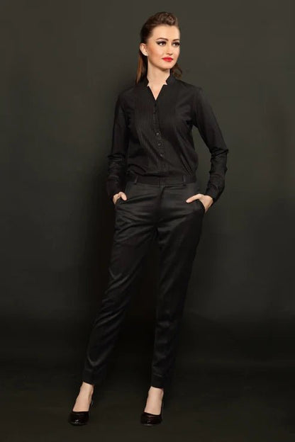 Black Tuxedo Women Shirt & Black Slim Fit Trouser Combo - Dheeraj Sharma