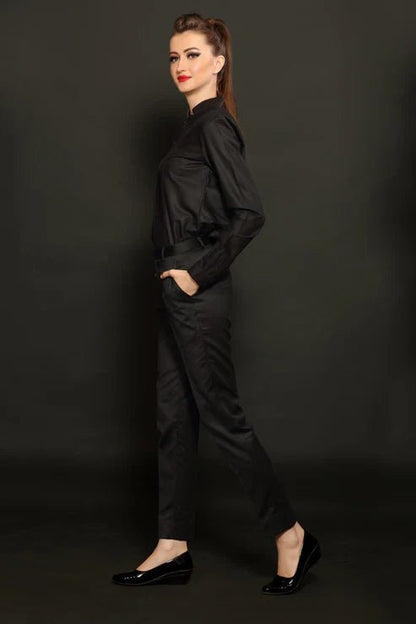 Black Tuxedo Women Shirt & Black Slim Fit Trouser Combo - Dheeraj Sharma