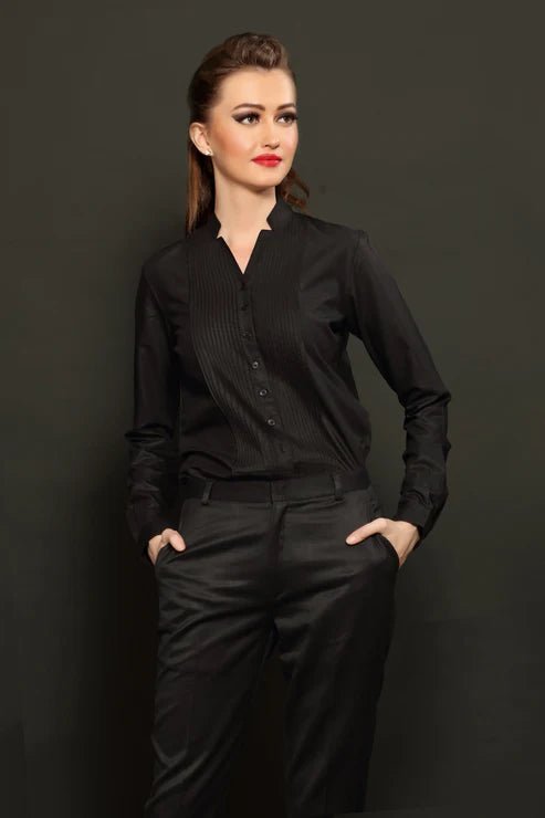 Black Tuxedo Women Shirt & Black Slim Fit Trouser Combo - Dheeraj Sharma