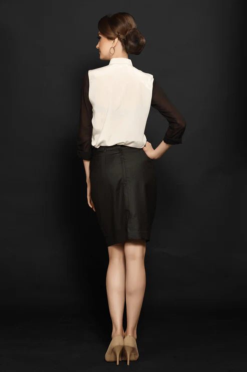 Black & White Classy Shirt & Black Formal Skirt Combo - Dheeraj Sharma