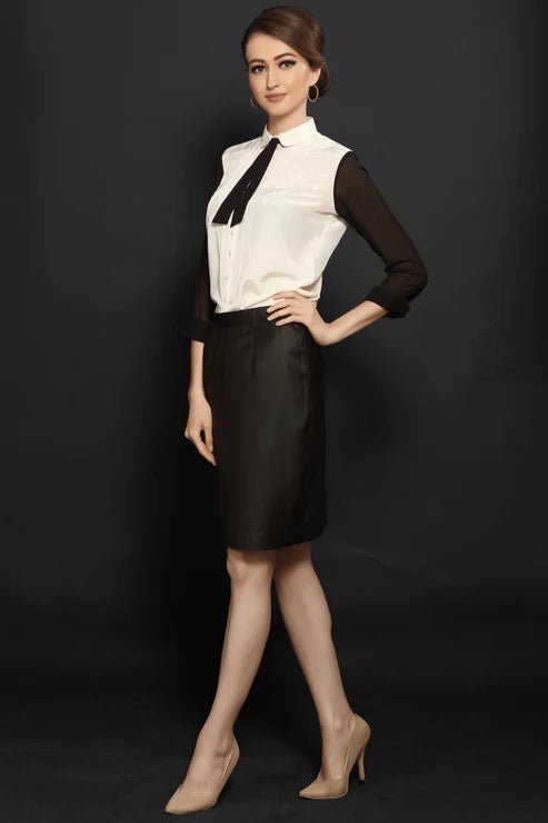 Black & White Classy Shirt & Black Formal Skirt Combo - Dheeraj Sharma