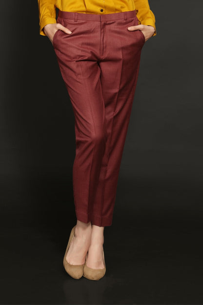 Mustard Panel Shirt & Brick Red Formal Trouser Combo - Dheeraj Sharma