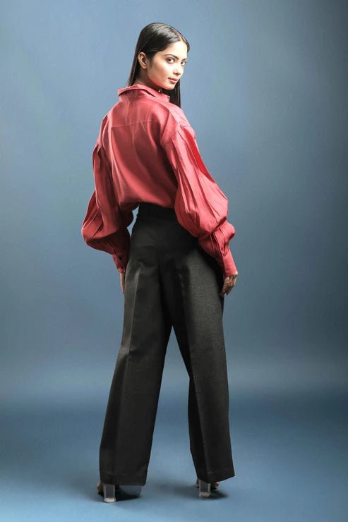 Coral Pink Classy Shirt & Dark Grey Pleated Trouser Combo - Dheeraj Sharma