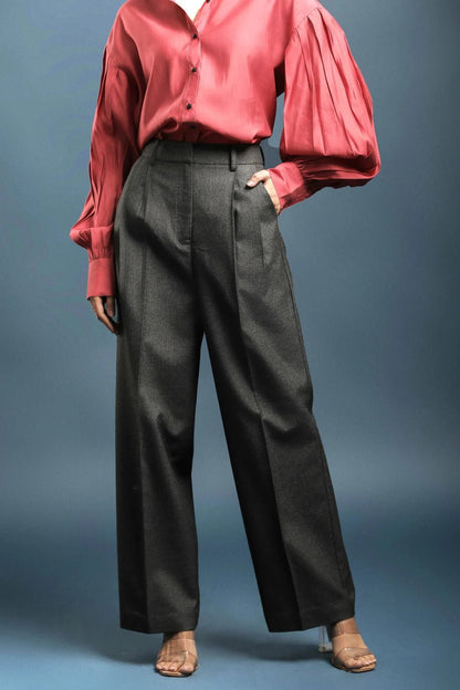 Coral Pink Classy Shirt & Dark Grey Pleated Trouser Combo - Dheeraj Sharma