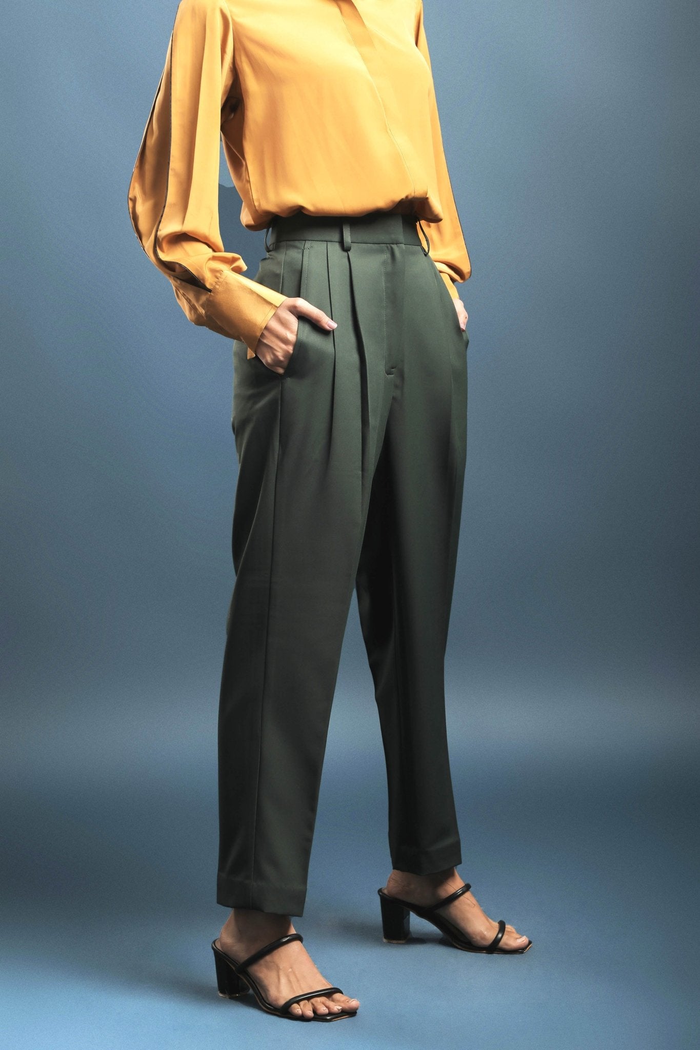 Dark Green Double Pleated Trouser